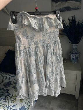NWT Free People Strapless Metallic Floral Mini Dress in Cream & Silver